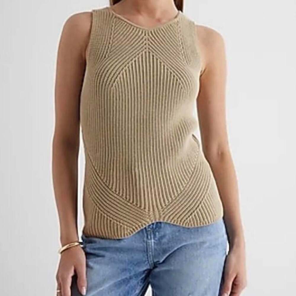 Express Ribbed High Neck Curved Hem Sweater Tank